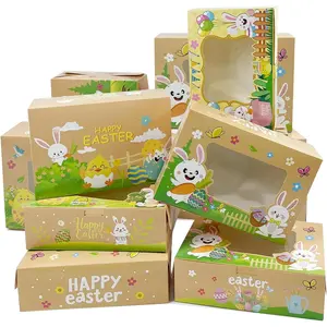 24 count Easter Cookie Boxes with Window, Easter Bunny Egg Cookie  Cardboard Paper  Boxes Cookie Goody Container for Easter Party Supplies