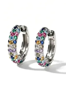 925 silver bohemian hoop earrings for women, colorful shiny design, ideal stylish earrings for daily wear