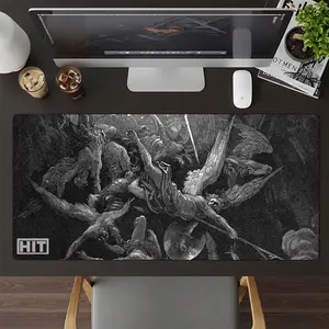 Gothic Angel Fight Desk Pad 4mm Thick Custom Design for Home Office Gaming Setup Large 31.5"x11.8" & X-Large 35.4"x15.7" Non-Slip Base Water-Resistant