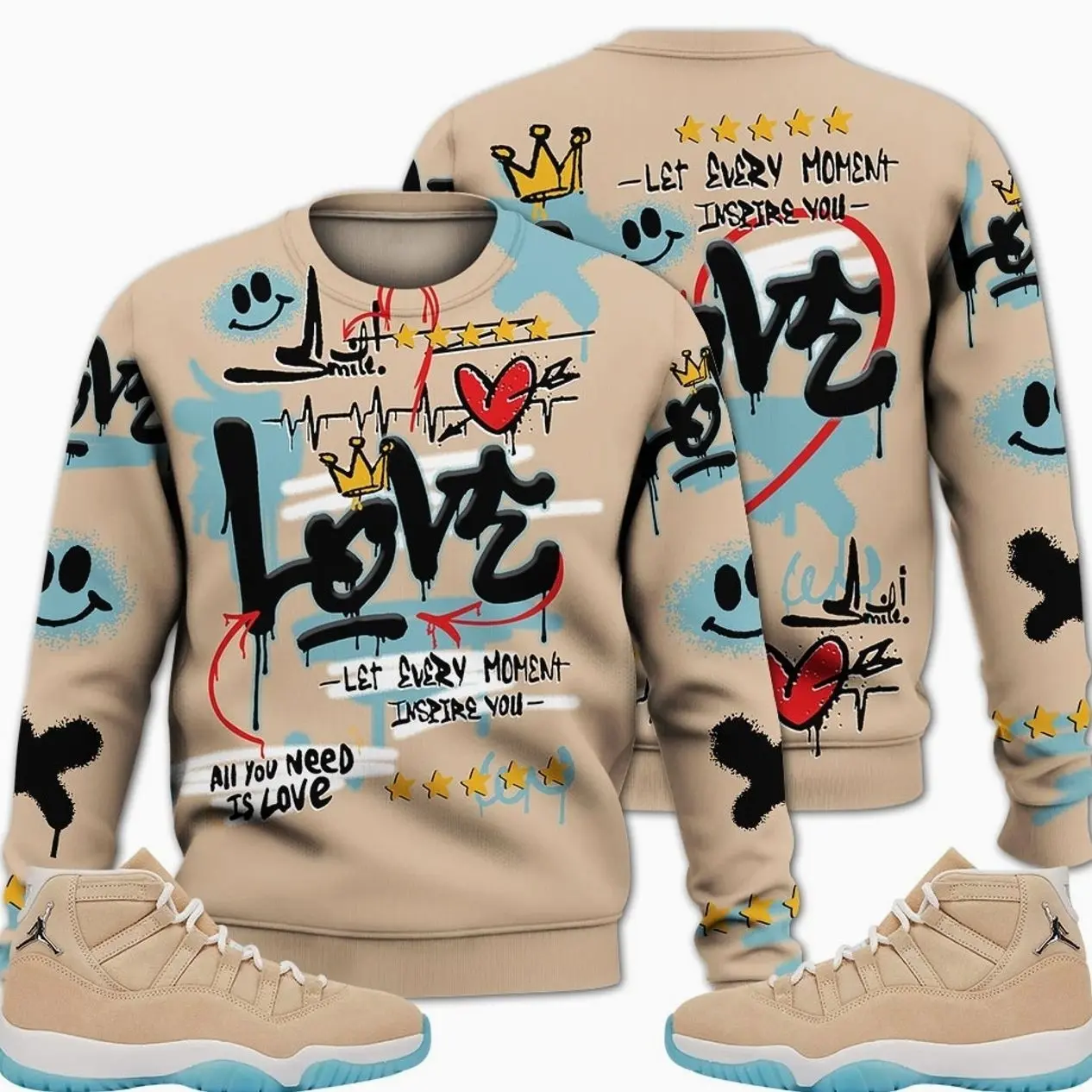 11 H-Town Sweatshirt, Retro H Town 11s Outfits Shirt, Happy Love Beats Graffiti Streetwear Unisex Sneaker Matching Shirts