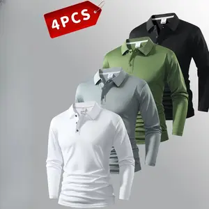 4 Pack Autumn Men's Long Sleeve Polo Shirt Classic Solid Color Design Versatile Fashion Golf Lacrosse Polo Collar Spring Autumn Top Sports Casual Polo Shirt Menswear Jeans blue collar men gifts mens shirts