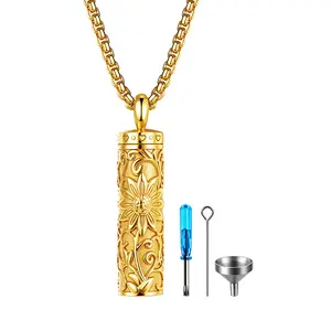OIDEA Sunflower Memorial Keepsake Locket Necklace for Women Stainless Steel Cylinder Pendant Remembrance Engravable Personalized Gift, Custom Engraved Necklaces