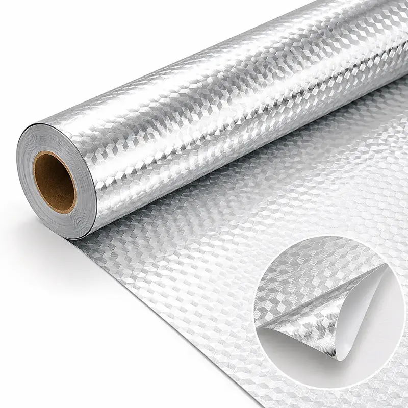 Peel & Stick Kitchen Backsplash Contact Paper – Self-Adhesive Aluminum Foil Wallpaper, Oil-Proof, Waterproof & Heat-Resistant for Cabinets, Countertops & Drawers (15.7" x 118")