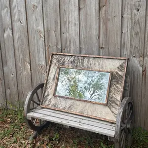 Rustic Cowhide Mirror 40x24 Statement Piece  for Home Decor