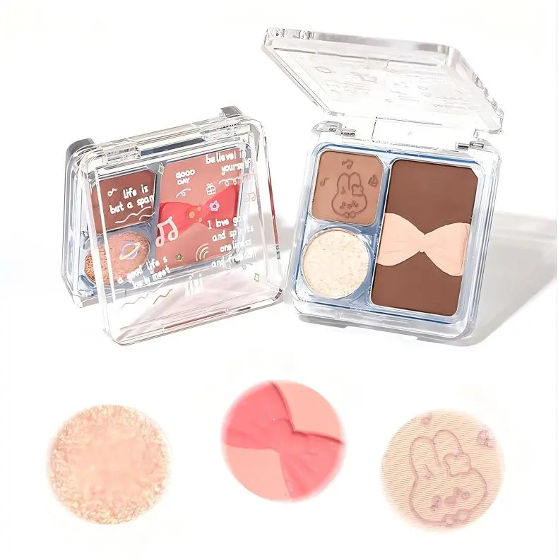 Rumilife 4-Color Eyeshadow Palette - Matte and Shimmer Earth Tones Cosmetic, Easy-to-Blend for Korean Daily Makeup, Suitable for All Skin Types, Puppy-Rose Pink 4 Clolors, Eye Makeup Products, Makeup And Cosmetics