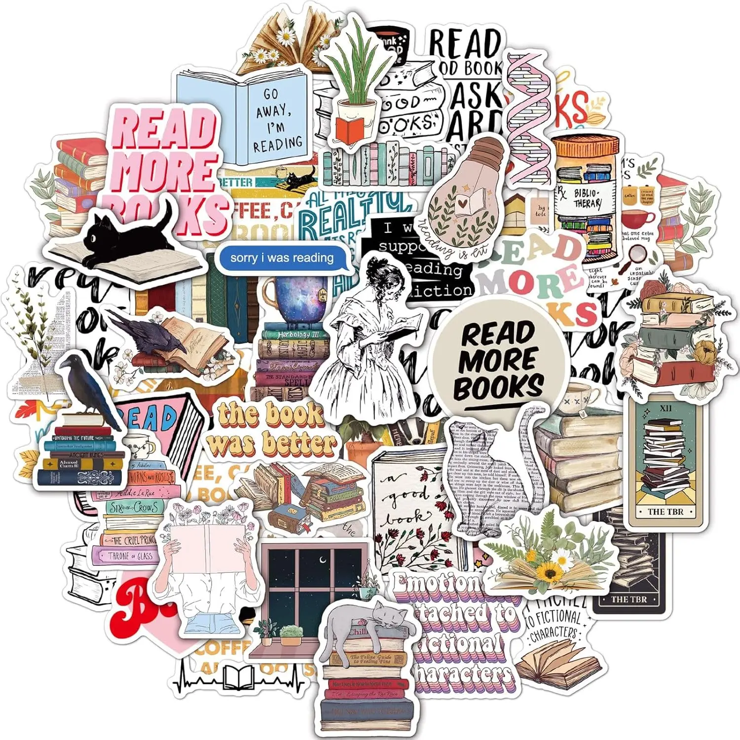 50pcs Kindle Book Set, Reading Enthusiasts Accessories for Books Water Bottles Laptops, Gifts for Kids Teens Adults Art Stickers, Sticker Pack, Sticker Haul