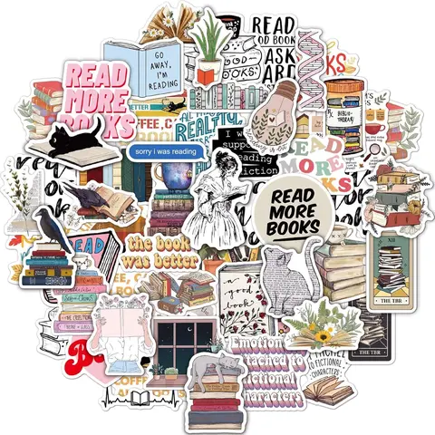 50pcs Kindle Book Set, Reading Enthusiasts Accessories for Books Water Bottles Laptops, Gifts for Kids Teens Adults Art Stickers, Sticker Pack, Sticker Decal