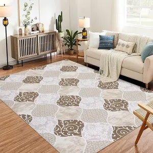 【GARVEE】Moroccan Area Rug: Ultra-Thin, Soft, Washable, Non-Slip Carpet for Living Room, Bedroom, Dining Room, Office; Sizes 5x7, 8x10, 9x12; Colors: Brown, Blue