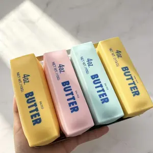 Crunch Sound Block Butter Squishy Fidget Hobby Toy, Pink Green Soft Stretch Squeeze Toy, Portable Pocket ASMR Sensory Toy For All Ages Relax