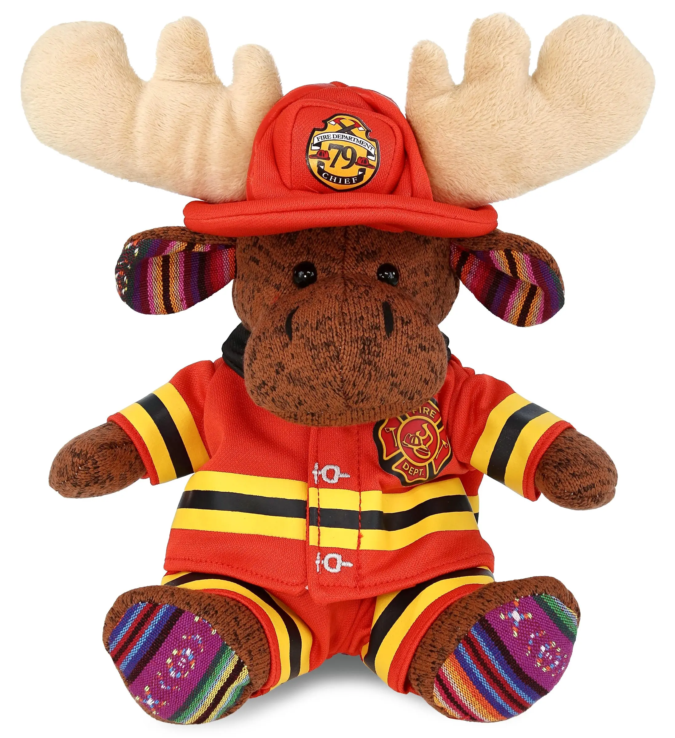 DOLLIBU Polyester Brown Sitting Moose Stuffed Toy - Fireman Plush with Funky Design, Removable Suit, Suitable for Ages 0+