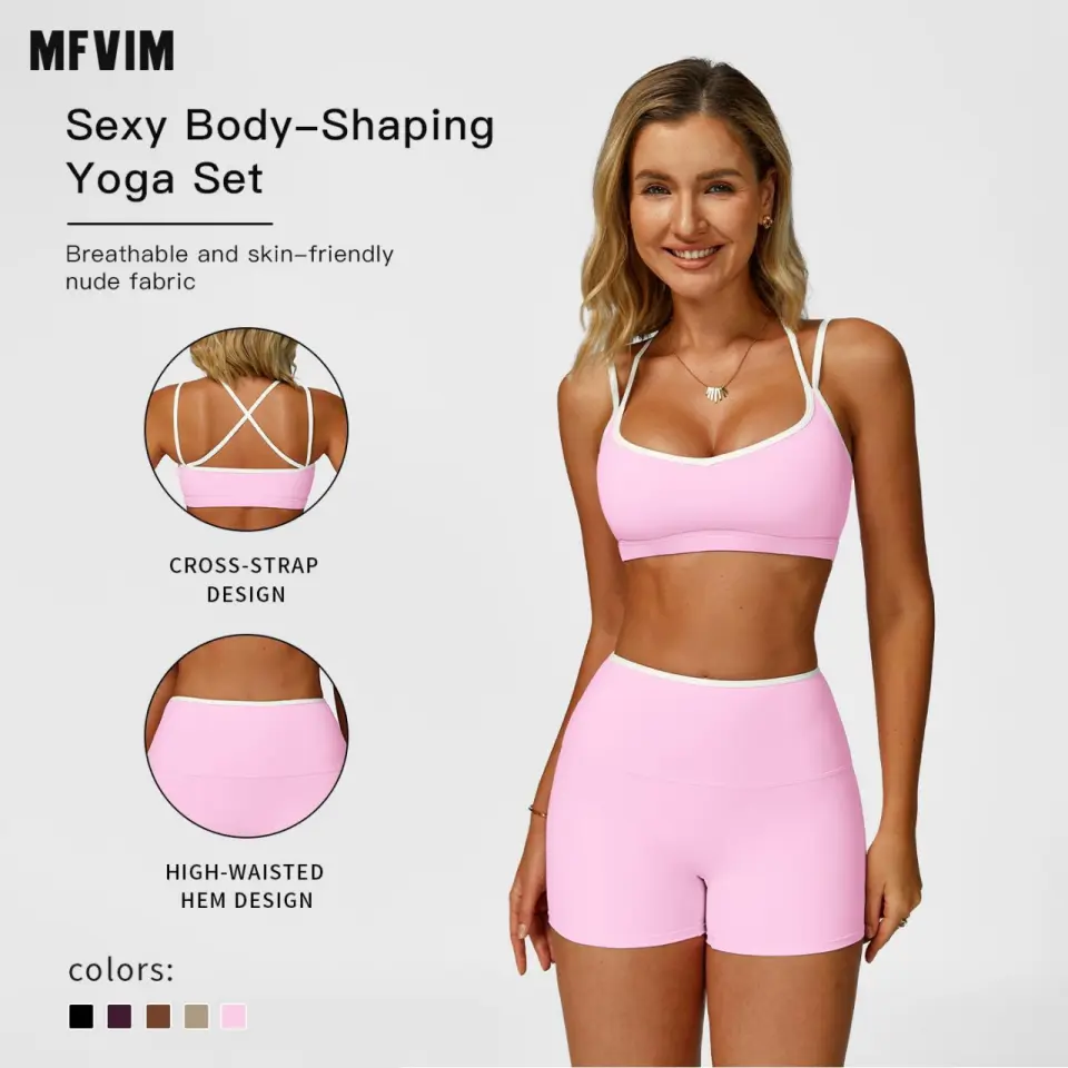 MFVIM Women's 2-Piece Solid Backless Crop Cami & Skinny Shorts Workout Set - Sleeveless Stretchable Gym Activewear, Matching Sets for Women for Indoor & Outdoor Use, 2 Piece Sets,travel essentials,camping essentials