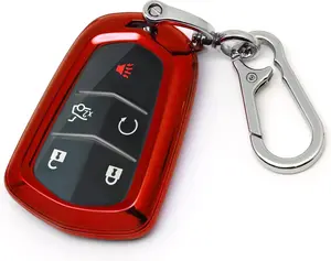 Advanced soft TPU key Shells is compatible with Cadillac STS CTS XT5 Escalade CT6 ATS SRX key 3/4/5/6 Buttons (Red Set)