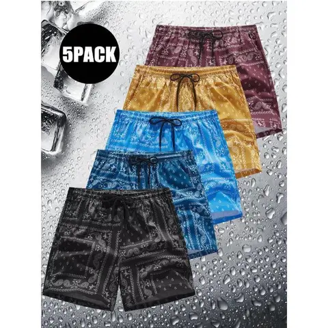 Men's Cashew Flower Pocket Fitted Regular Fit Casual Shorts - Drawstring Waist Menswear Bottoms for Daily Outdoor, All-Season Wear