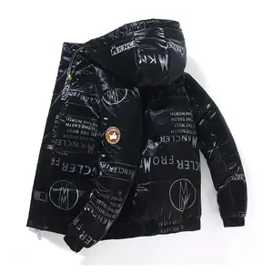 Windproof Men's Hooded Puffer Jacket |   White Duck Down Parka |   Outdoor Casual Shiny Finish Winter Coat |   Black Menswear Tops Long Sleeve