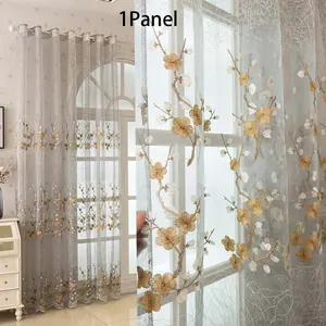 Elegant Embroidered Transparent Curtain, Top Ring Design, Polyester Fabric, Living Room & Bedroom, Light Luxury Sheer Floor-To-Ceiling Curtain