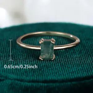 1pc Rectangle Natural Moss Agate Ring Promise Ring for Women Girlfriend EngaSynthetic Gemstoneent Birthday Gift Daily Jewelry Gifts (Natural Stone Color Is Random)