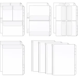 12 count A5 Binder Pocket Set, 6 Holes Binder Sleeve  PVC Loose Leaf Bag Transparent Document Pouch Zipper Folders for Photo Card Sticker Organizer Planner Inserts