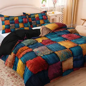 2/3PCS Pastoral Patchwork Contrast Quilt Cover Set (1 quilt cover + 1/2 pillowcase without pillow core), Four Seasons Home Dormitory high definition printing, seasonal bedding, Decorative Bedding Set