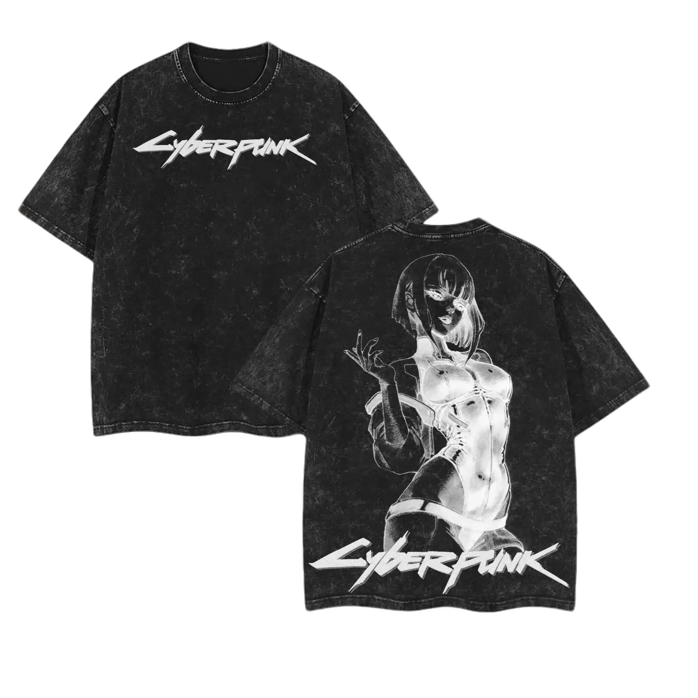 Cyberpunk Edgerunners Lucy Vintage Washed Heavyweight Cotton Oversized Graphic T-Shirt! Double Printed Retro Y2K Anime Streetwear Casual Top For Men Women Gamer Gifts & Daily Wear. Authentic Cyberpunk 2077 Japanese Manga Merch Apparel Aesthetic Tee!!