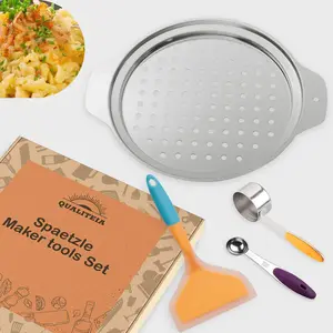 Spaetzle Maker Lid Set with Silicone Spatula and 2 Measuring Cups, Traditional Manual Stainless Steel German Noodle Pasta Maker Tool