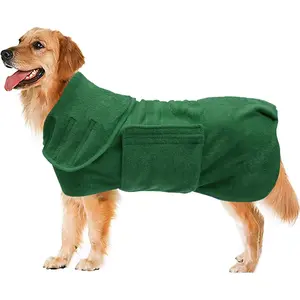 Dog Drying Coat - Dog Bathrobe Towel - Microfibre Fast Drying Super Absorbent Pet Cat Bath Robe Towel, Luxuriously Soft Green XXL