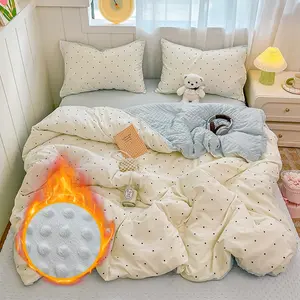 3-Piece Polka Dot Flannel Sheet Set, Soft & Warm Bedding for Winter, Includes One Fitted Sheet and Two Pillowcases, Bedding Supplies