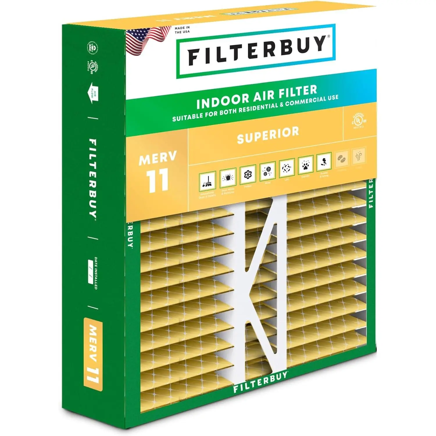 Filterbuy 20x20x5 Durable Replacement Air Filter (1-Pack), Pleated MERV 11 Allergen Defense, Compatible with Honeywell FC100A1011, Lennox X0585 & More HVAC AC Furnace Systems