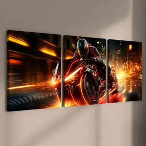 Motorcycle Pattern Canvas Painting, 3 Counts/set Wooden Framed Modern Art Printing, Wall Art Decor for Home Living Room Bedroom Office, Ornaments