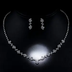 Silver Crystal Wedding Jewelry Set! Bridal & Bridesmaid Prom Accessory (Necklace + Earrings)