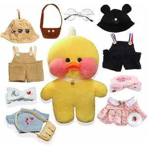 Yellow Duck Clothes Sets Plush 12 Inch With 12 Accessories, Cute Plush Toy Glasses and Clothing, Stuffed Toy with Cute Costume Best Gift for Christmas