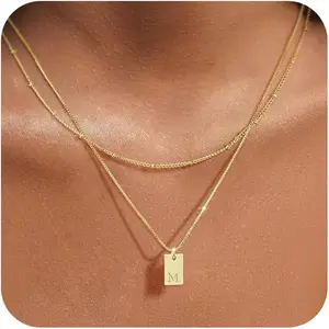 Gold Initial Necklaces for Women, 14k Gold Plated A-Z Letter Layered Pendant Necklace Dainty Layering Personalized Initial Necklace Stack Jewelry Set Necklace for Women Trendy