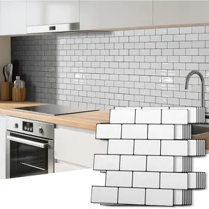 10-Sheet Peel and Stick Backsplash Tile, Vinyl Stick  Wall Tile for Kitchen Bathroom Laundry Room, Subway Design 12" x 12" - White with Black Grout