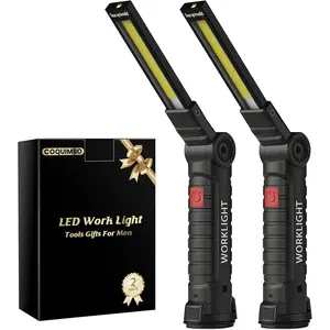 Coquimbo Tool Fathers Day Dad Gifts for Men Him Husband, Rechargeable LED Work Light BBQ Grill with Magnetic Base Hook, 360° Rotate Mechanic Flashlight Mens Easter Birthday Gifts (2 Pack Black)