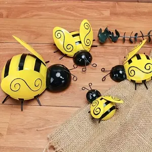 Creative Metal Bee Garden Decorations, Iron Art Indoor Wall Decor, Metal Craftsmanship, Set of 4, Home Decoration Accessories