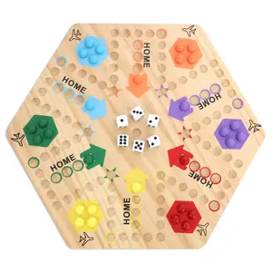 Wahoo Board Game Wooden Original Board Game Classic 2 Side Painted Fast Track Game for 4 Player and 6 Player with 30 Marbles,6 Dices for Family Game Night