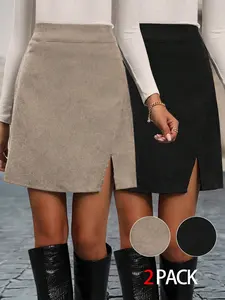 Elegant Faux Suede Skirt Set for Women, Spring & Fall High Waist, Stretchy, Korean Style, Perfect for Parties and Daily Wear