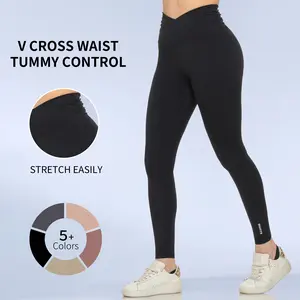 Shafits Women's High Waist Yoga Pants - Crisscross Waistband Tummy Control, Breathable Stretchy Soft Tight Leggings, Stretchable Activewear Training Leggings for Low-Impact Workouts & Daily Wear