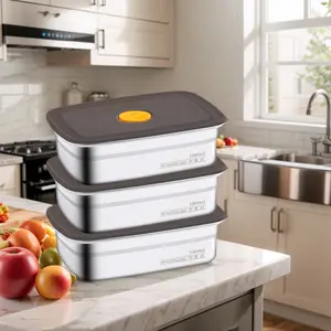 3Pcs Stainless Steel Food Containers with Lids Deli Meat Keeper for Refrigerator Stackable Snack Storage Boxes for Picnic BBQ Party Travel Freezer & Dishwasher Safe Eco-Friendly Durable