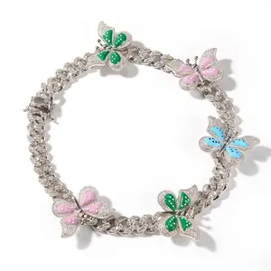 [ICE HUE]18K Gold Vacuum Plated Copper with 5A+ Sri Lanka Colorful Zircon Dopamine Butterfly Necklace Miami Italy Mexico & Micro Inspired for Women & Men Luxury Jewelry,Daily Wear,Casual Gift Hip Hop, Style,lgbt