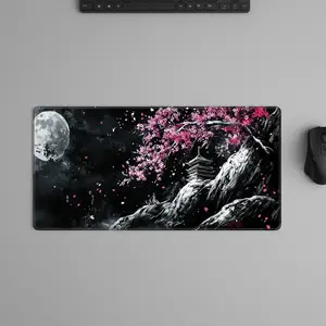 Cherry Blossom Landscape Pattern Mouse Pad, 1 Count Rectangle Gaming Mouse Pad with Anti-slip Rubber, Office Desk Keyboard Mouse Pad for Home Office Game Room Desk