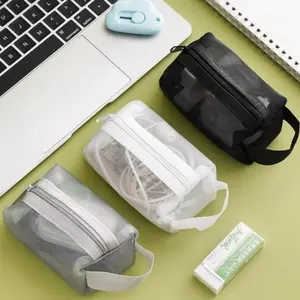 3pcs Nylon Mesh Organizer Set, Transparent Storage Pouches, Zipper Bag for Coins, Keys, Transit Cards, Portable for Toys, Cosmetics, Charging Cables - Hand Washable