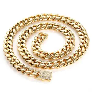 Men's Iced Out Gold-Plated Cuban Link Chain & Bracelet Set, Micro-Paved CZ Clasp, Heavy-Duty Hip Hop Jewelry, Tarnish-Resistant, Ideal for Rap Styling & Daily Wear Gifting