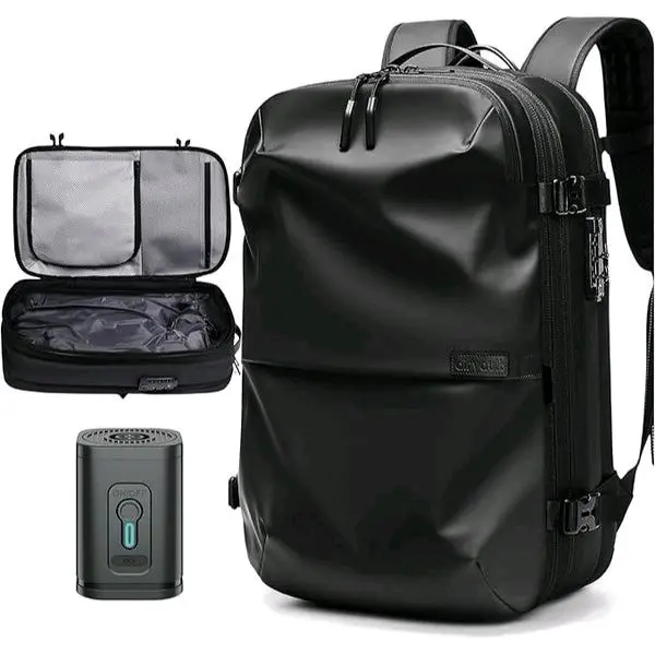 The Vacuum Seal Travel Backpack - 60 Liter Expandable with Integrated Compression System & Electric Pump for 17" Laptop Compartment