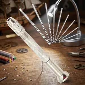 Portable Precision Hand Drill Kit - Mini Aluminum Manual Drill Set with Keyless Chuck, Multi-Function DIy Tool for Model Making, Jewelry, Woodworking, and Student Crafts - Compact Micro Hand Drill with Twist Bits