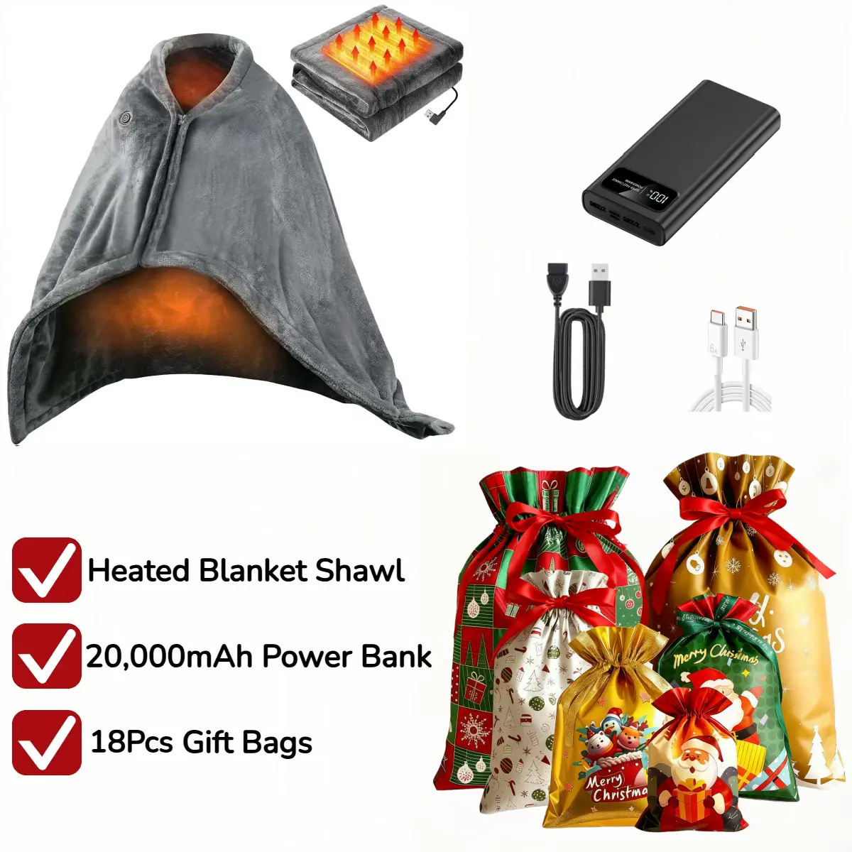 Gray Blanket+20000mAh Power Bank+18Pcs Gift Bags