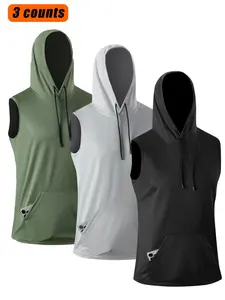 Men's Solid Color Hooded Tank Top, Breathable Vest with Pocket, Casual Sleeveless Top for Summer, Menswear