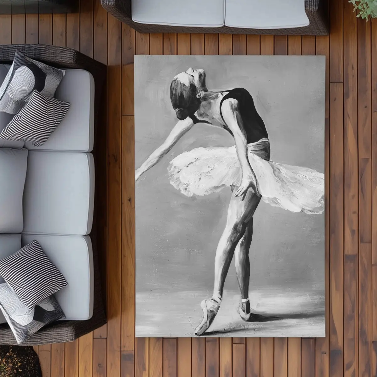 Begin Home Decor C1ROAR4686FA3H 4x6 ft. Cozy Decorative Polyester Indoor-Outdoor Rectangle Rug - Classic Ballet Dancer Printed Face, Monochrome Bedroom Rug