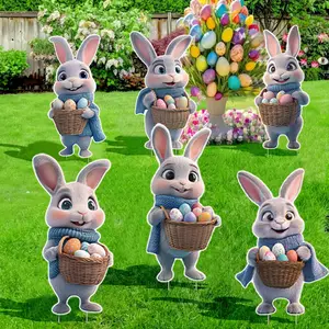 6/12 Pcs Easter Eggs Bunny Yard Signs,  Easter Yard Sign Outdoor Decorations, Easter Bunny Yard Decorations Outdoor, Happy Easter Yard Stakes Gift Set Colorful Lightweight Plastic Ornaments halloween decor Basket halloween decor