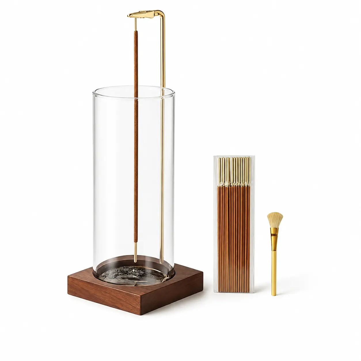 Glass Incense Holder with Wooden Base – Anti-Ash Incense Burner for Sticks, Includes 20 Incense Sticks, Ideal for Meditation, Yoga, Relaxation, Spa & Home Decor
