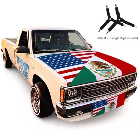 US-Mexico Flag Car Exterior Decor Kit - 1 Bug and Hood Cover (4*5ft Polyester Large Stretch), 2 Triangle Clips, 2 Double-Sided Window Banners with 2.4" Clip Bases for Events, Cool Car Decorations, US-Mexico Unity